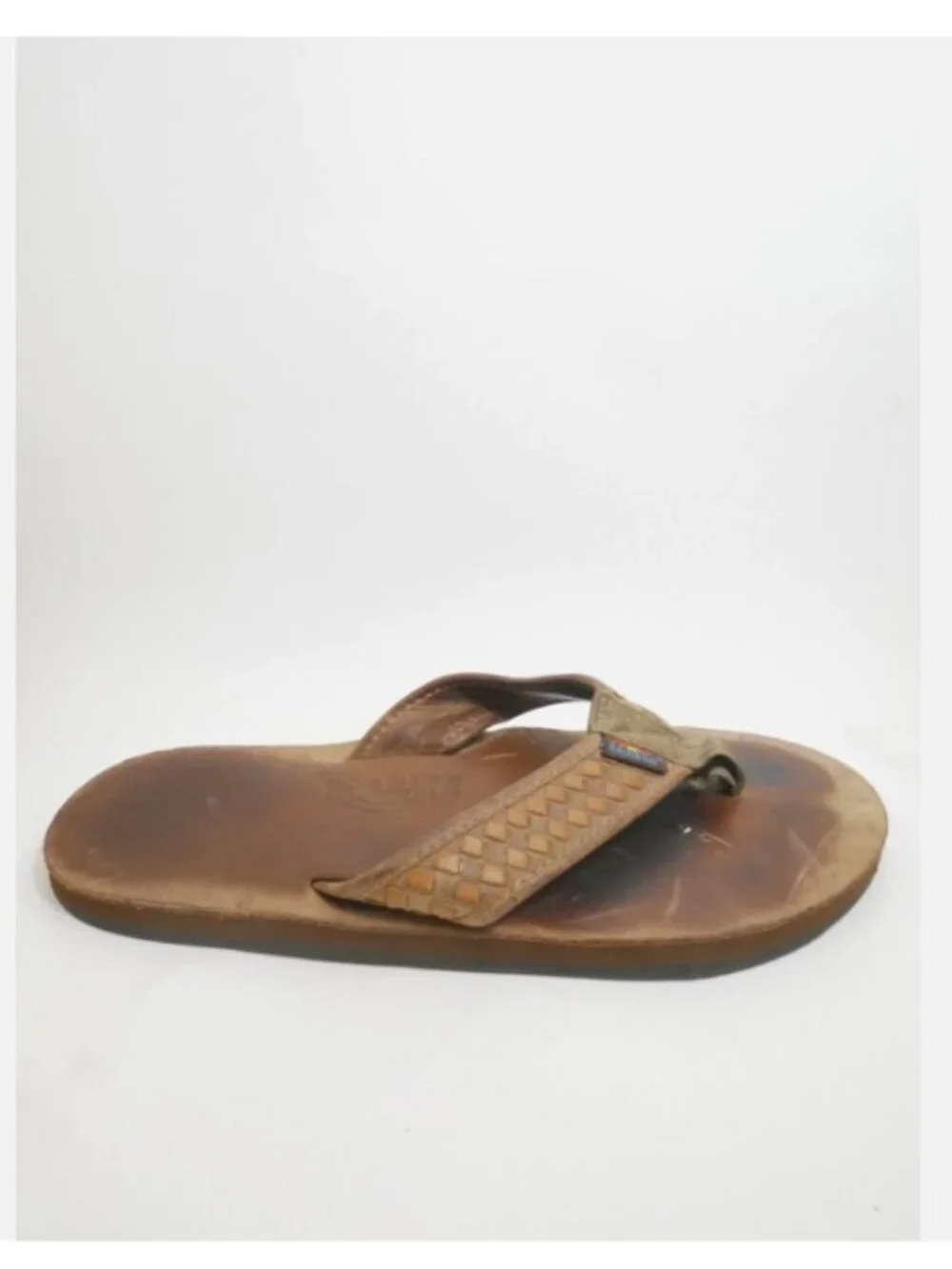 Rainbow Sandals Flip Flops Genuine Leather Large 9.5-10.5 Braided Double Layer